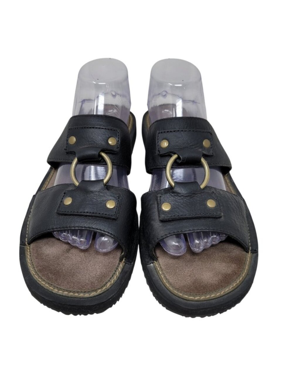 Frye Leather Noah Slide Sandals Mens 9 M 9M Leather Black Gold Studded